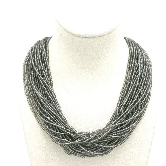 Multi Strand Glass Beaded Necklace Grey - Precious Sparkle