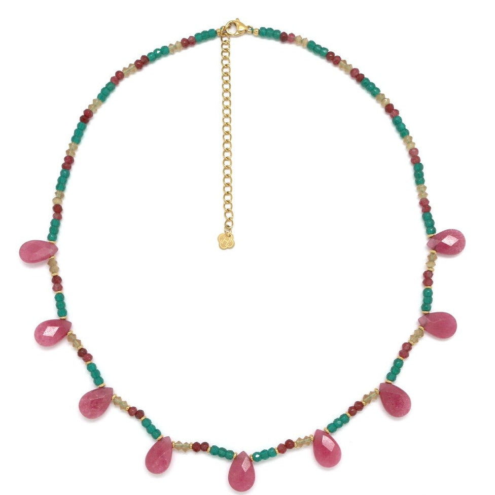 Pink Agate Water Droplet Necklace - Precious Sparkle