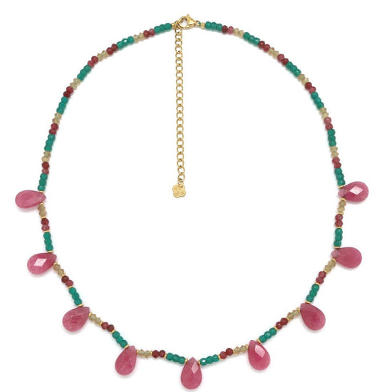 Pink Agate Water Droplet Necklace - Precious Sparkle