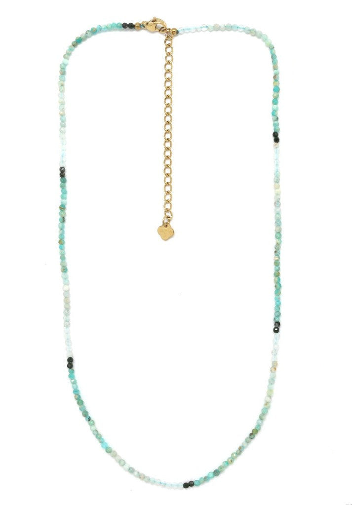 Beaded Necklace with Mint Green Stones - Precious Sparkle