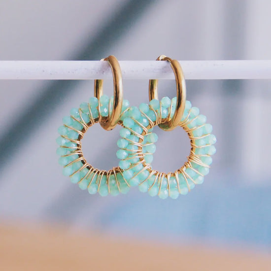 Bazou Double Bead Hoop Earrings Mint