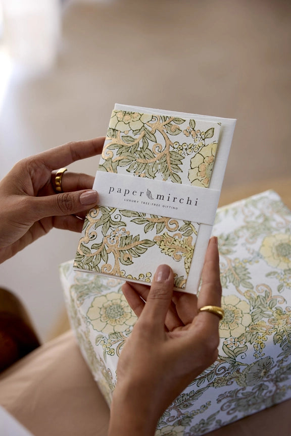 Paper Mirchi Block Printed Card Wild Rose Buttercream