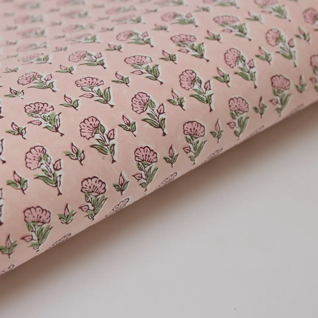 Paper Mirchi Block Printed Wrapping Paper Ditsy Floral Blush - Precious Sparkle