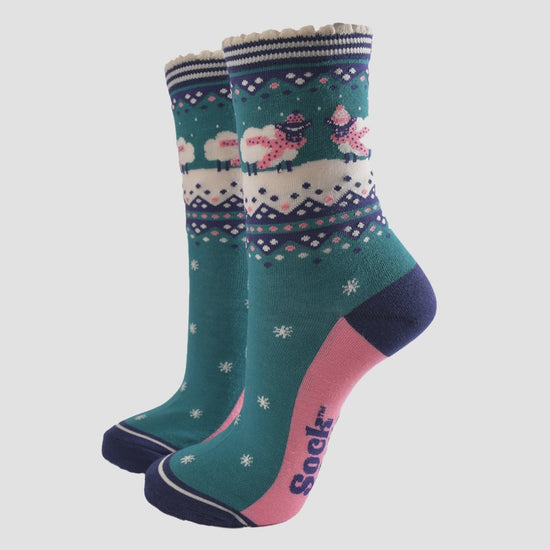Sock Talk Green/Navy Blue Sheep Fairisle - Precious Sparkle