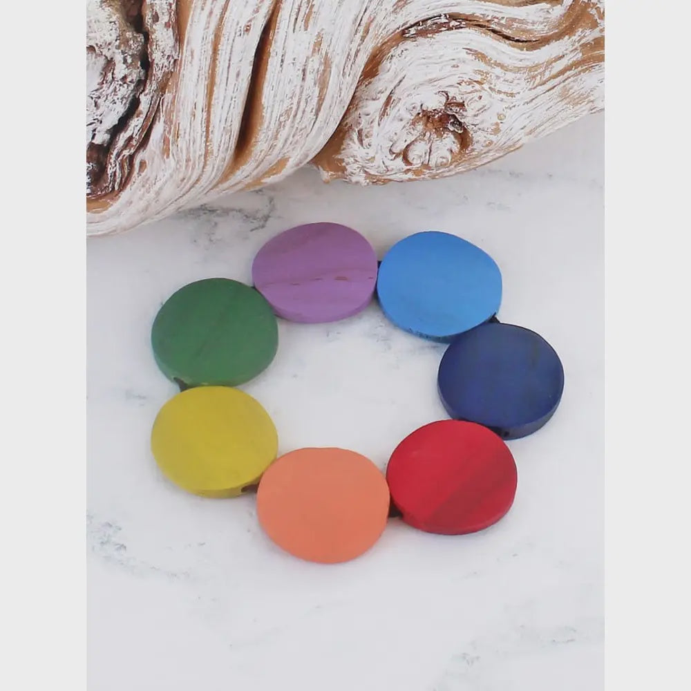 Suzie Blue Elasticated Wooden Disc Bracelet Multi