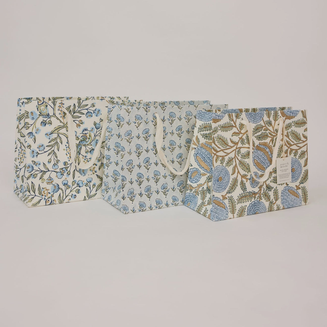 Hand Block Printed Gift Bags Medium Blue Stone Refresh - Precious Sparkle