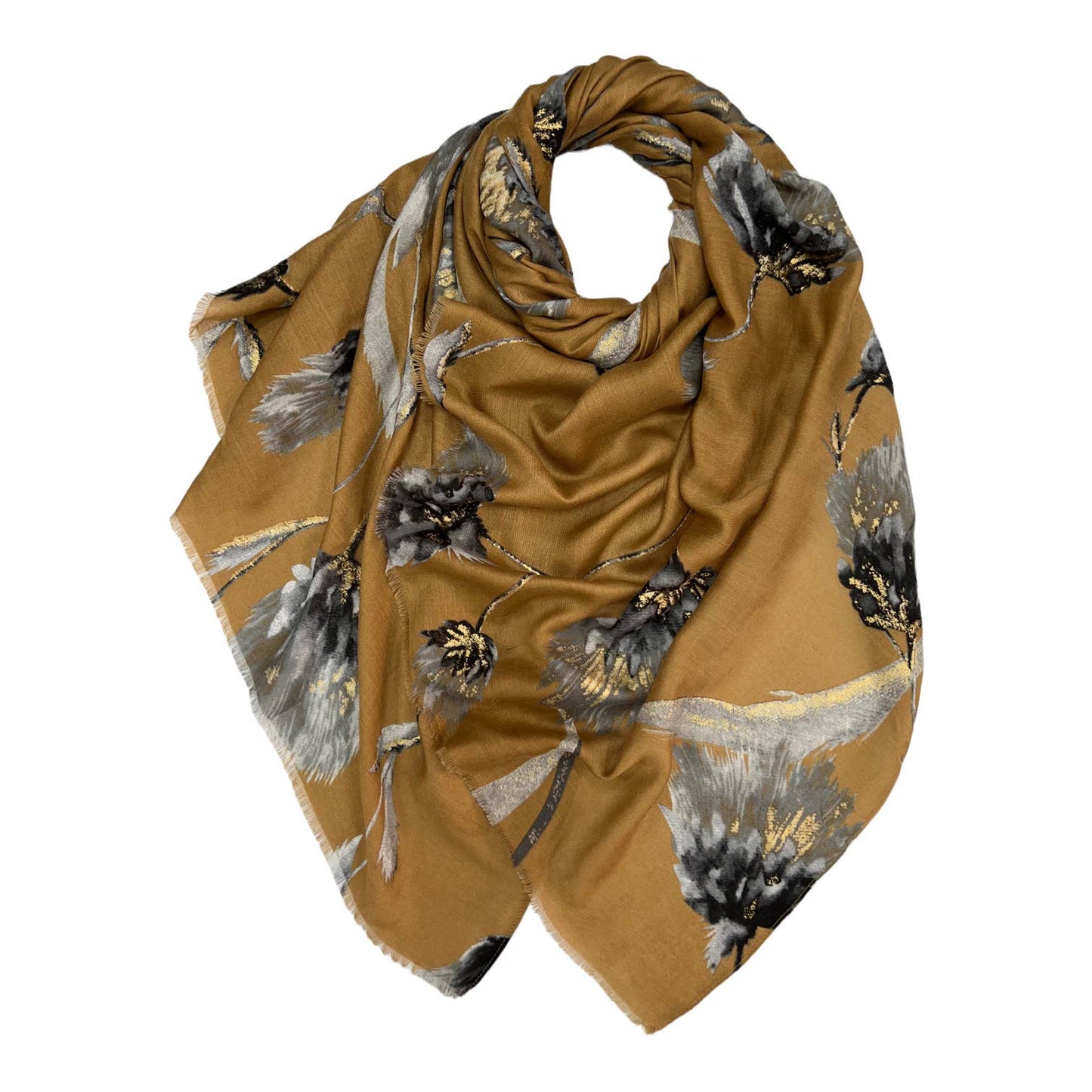 Dusty Miller Flower Print Scarf Mocca