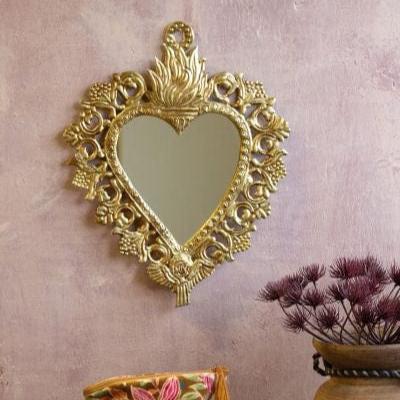 De Weldaad Homewares Brass Flame Heart Mirror