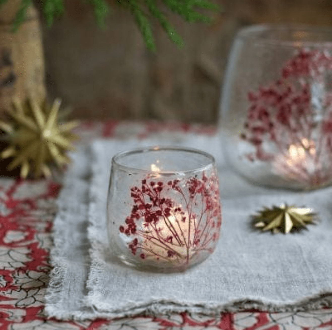 De Weldaad Homewares Red Flower Glass Tealight Holder Small