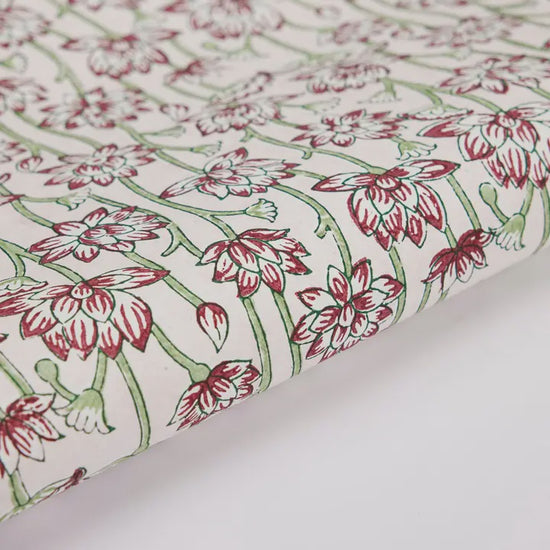 Paper Mirchi Block Printed Wrapping Paper Lotus Cherry - Precious Sparkle