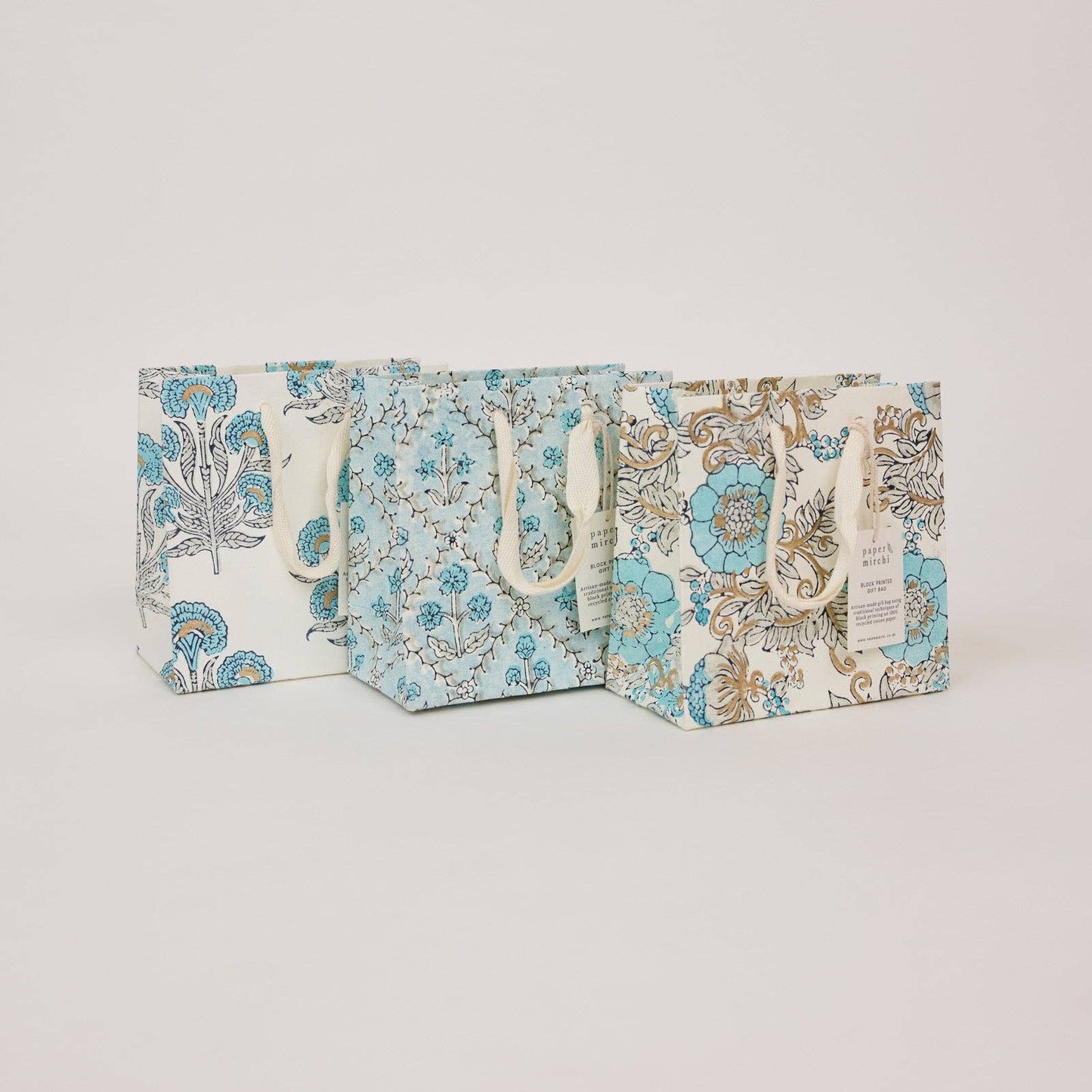 Paper Mirchi Hand Block Printed Gift Bag Small - Blue Opal