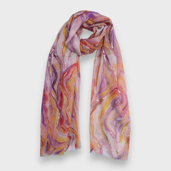 Marble Print with Gold Flakes Scarf Pink - Precious Sparkle