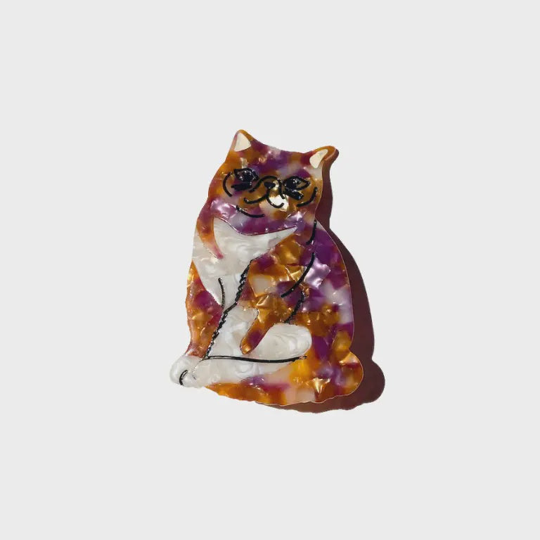 Hand-Painted Exotic Tabby Cat Barrette Hair Clip