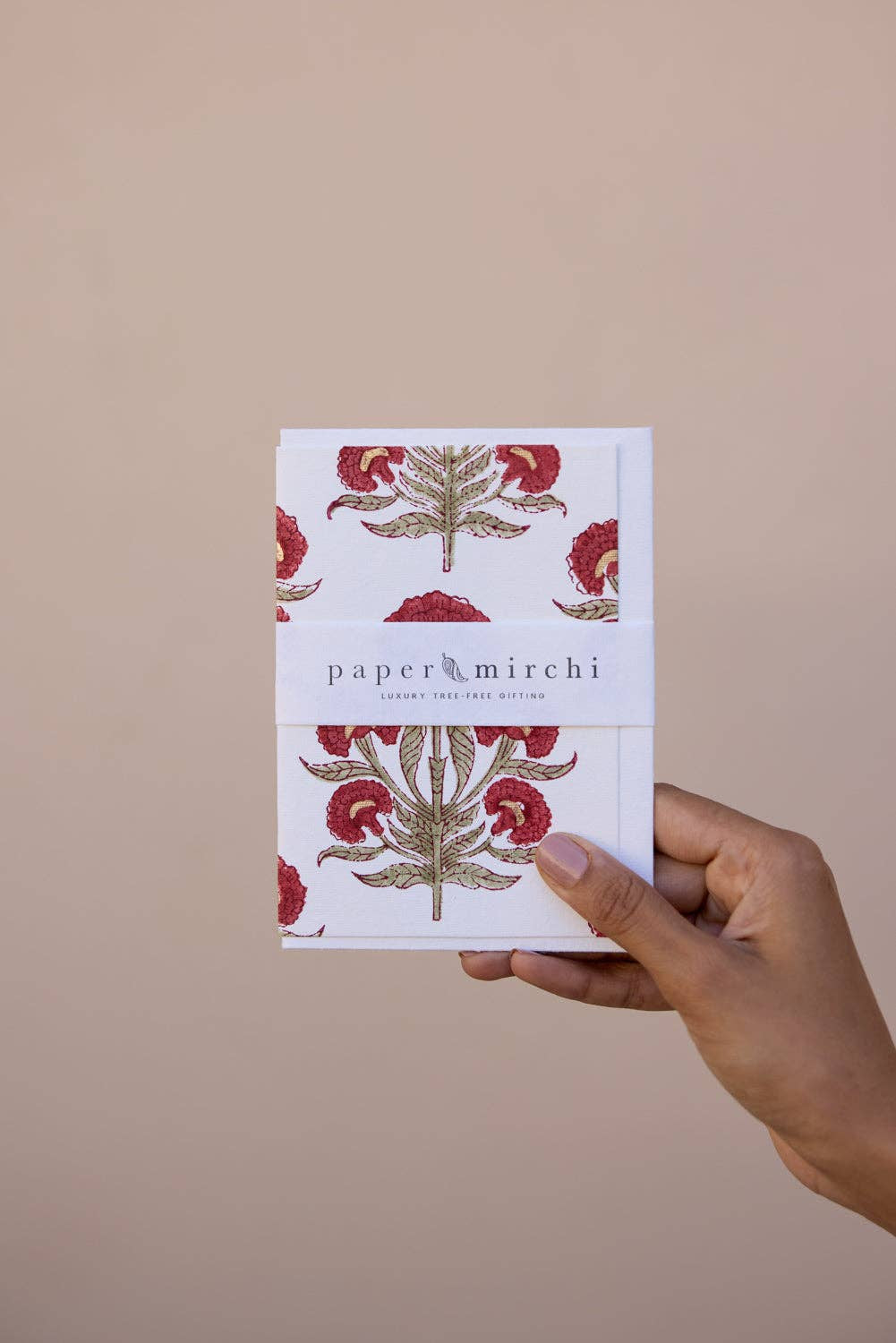 Paper Mirchi Hand Block Printed Greeting Card - Aurora Winter Red
