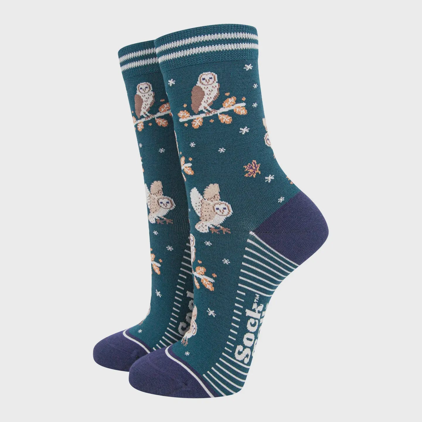 Sock Talk Women's Bamboo Socks Forest Green/Navy Blue, Barn Owls - Precious Sparkle