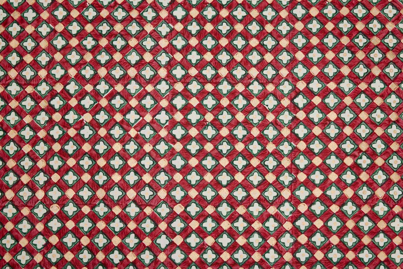 Paper Mirchi Block Printed Wrapping Paper Floral Checks Scarlet - Precious Sparkle