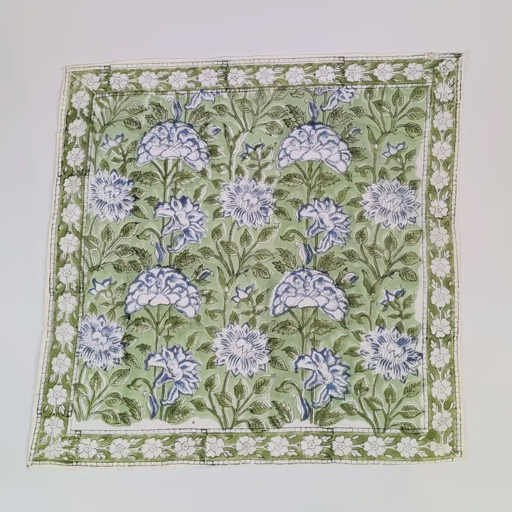 Green & Blue Block Print Bandana Square Scarf