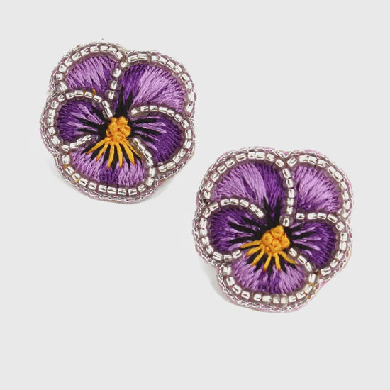 My Doris Purple Pansy Beaded Studs