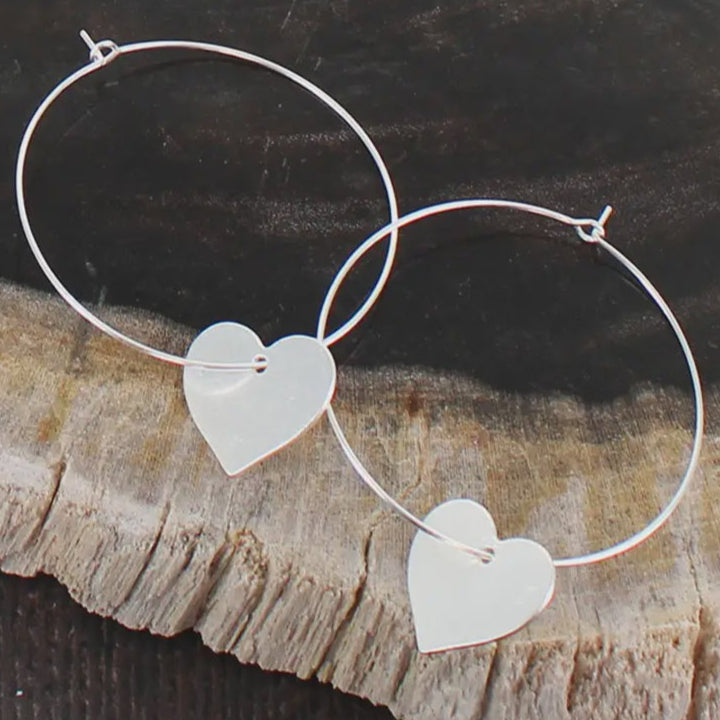 Suzie Blue Hoop Earrings with Heart Charm