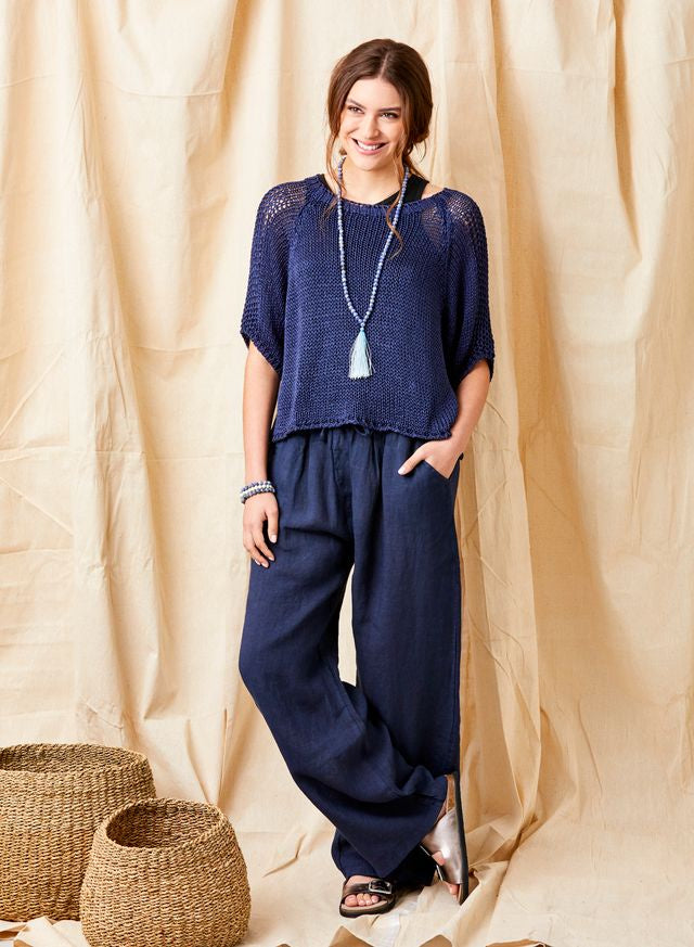 Suzy D London Lauren Linen Drawstring Palazzos Black