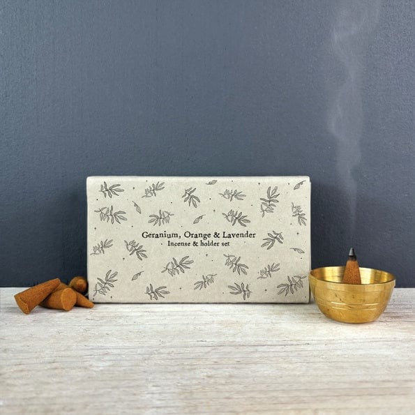 East of India Homewares East of India Large Matchbox Incense Cone Set Geranium, Orange & Lavender