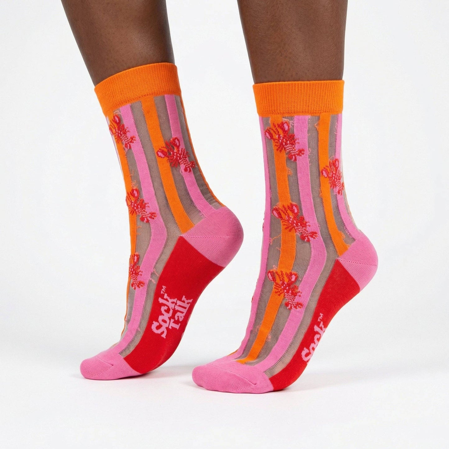 Sock Talk Lobster Stripes Cotton Sheer Socks Pink/Red