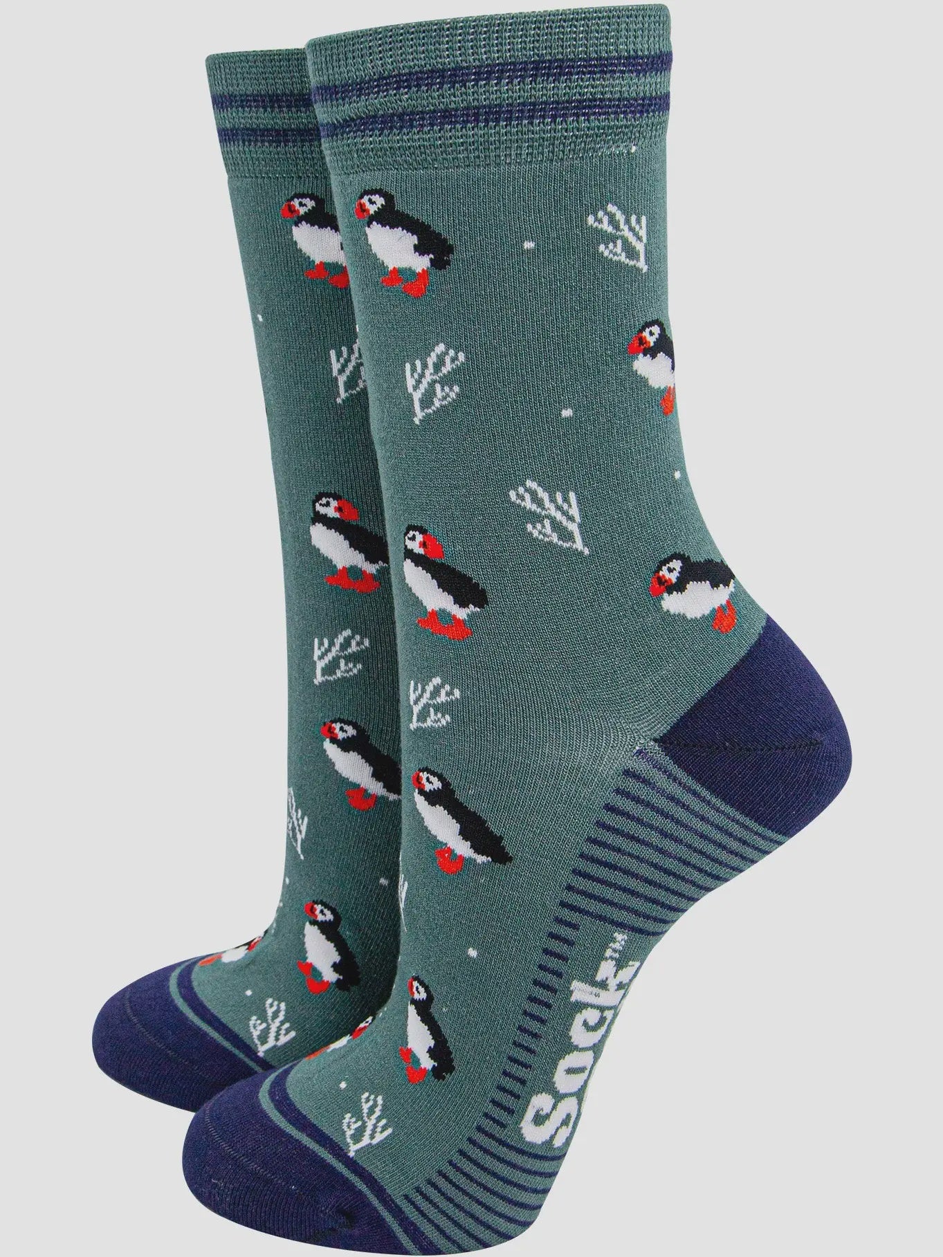 Sock Talk Women's Bamboo Socks - Sage/Navy, Puffins and Coral - Precious Sparkle