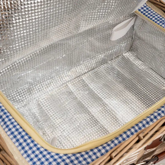 4 Person Blue Gingham Lined Wicker Picnic Basket - Precious Sparkle