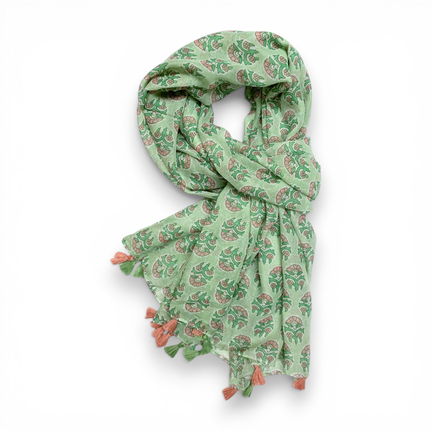 Triple Flower Print Cotton Blend Scarf