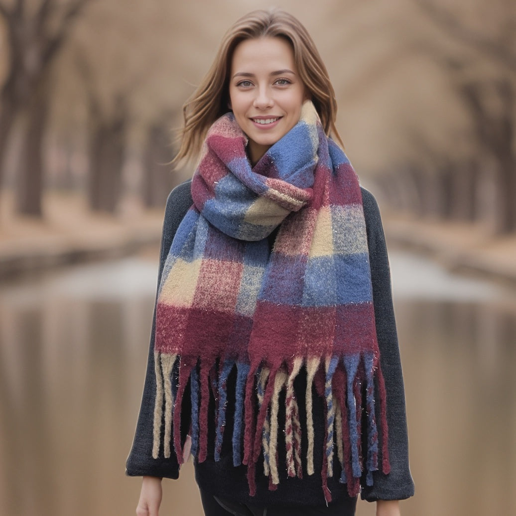 Agung  Super Thick Boxes  Winter Scarf Maroon/Navy - Precious Sparkle