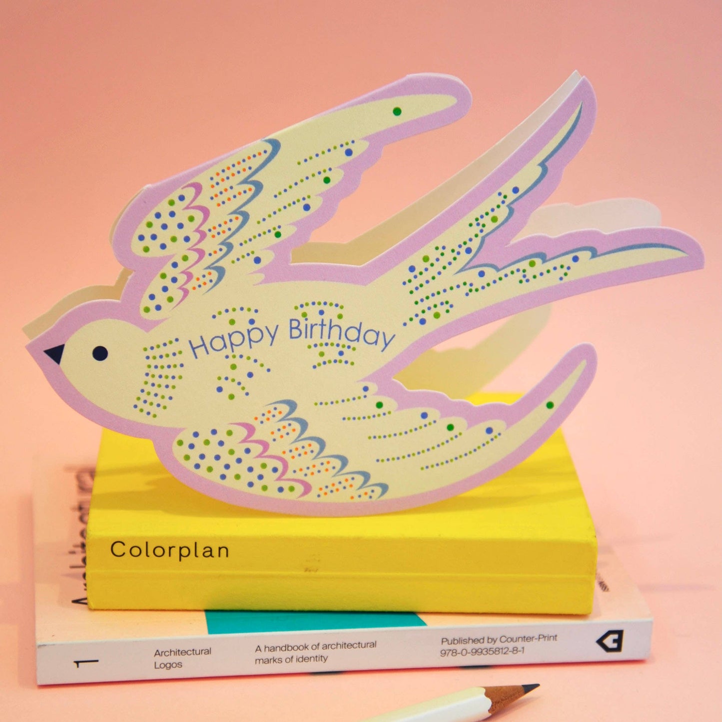 Whimsical Rocking Bird Happy Birthday - Lilac Die Cut Card