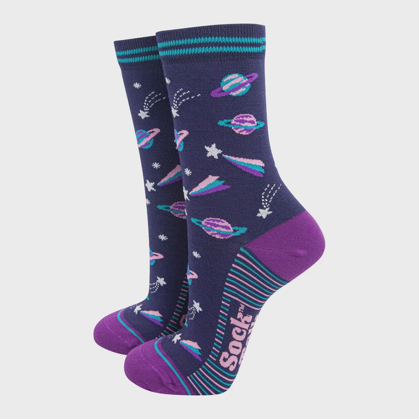 Sock Talk Women's Bamboo Socks Navy Blue/Purple, Outer Space - Precious Sparkle