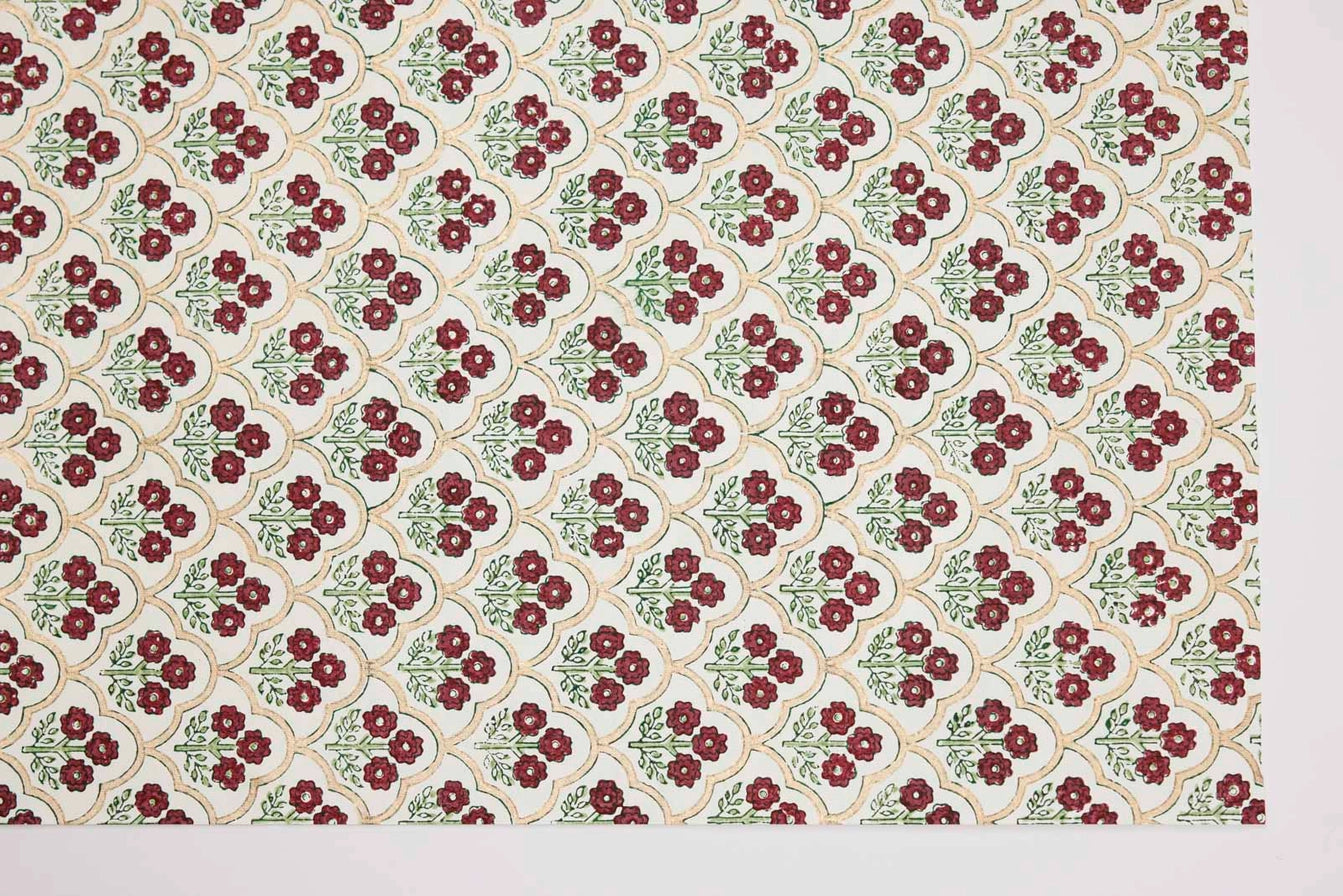 Paper Mirchi Block Printed Wrapping Paper Trellis Cherry - Precious Sparkle