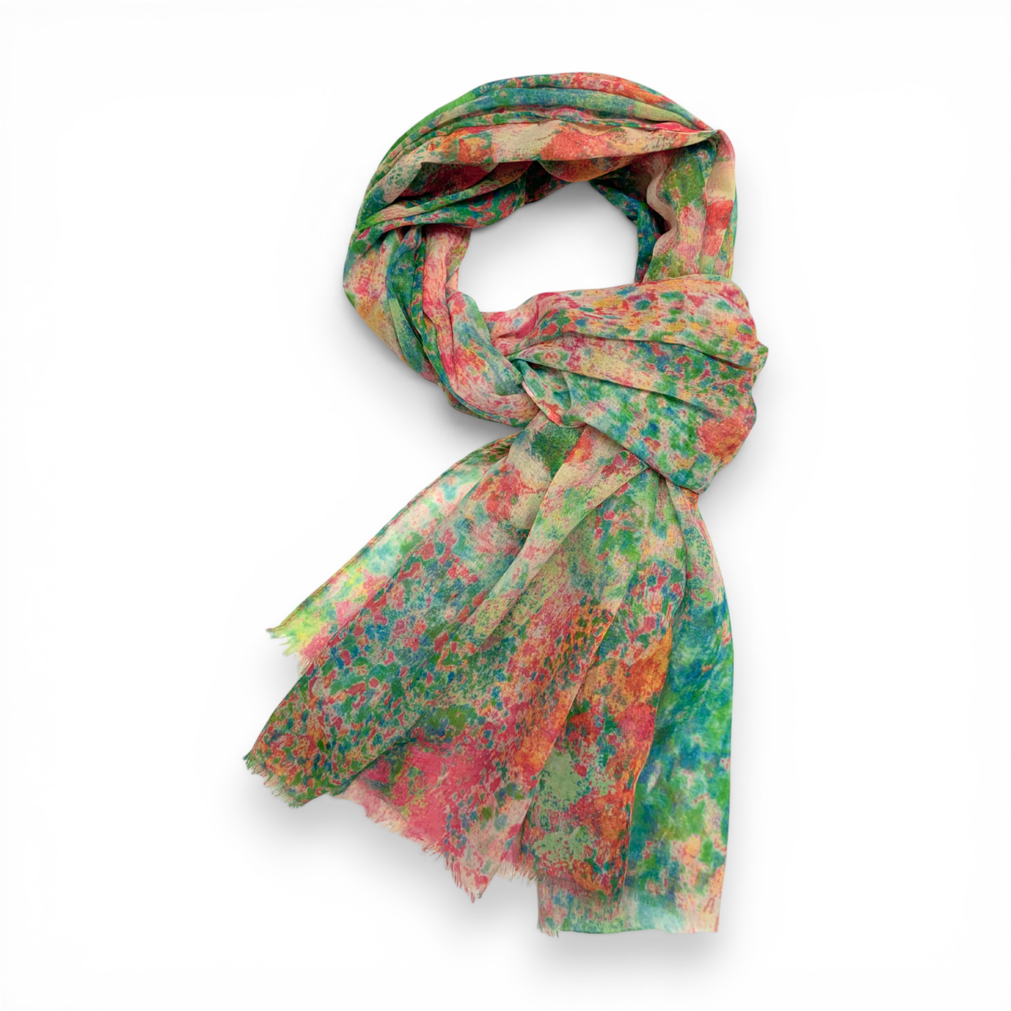 Watercolor Print Cotton Blend Scarf: Green