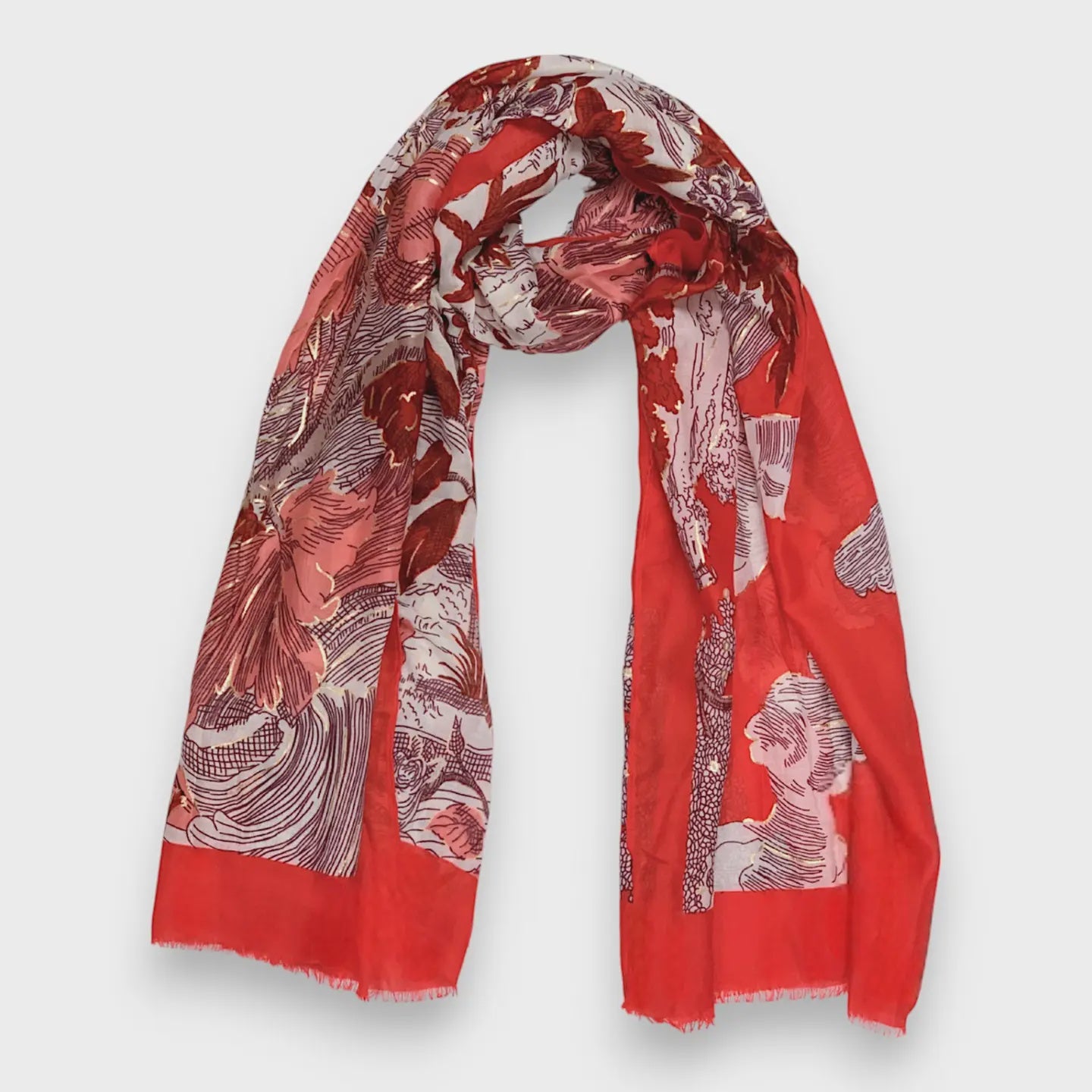 Nature Art Print Scarf Red - Precious Sparkle