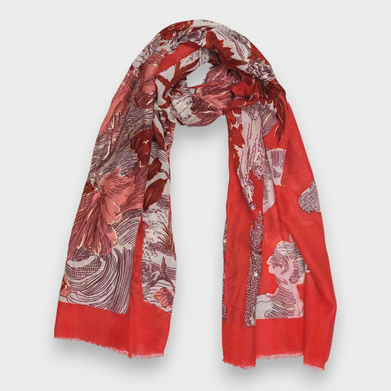 Nature Art Print Scarf Red - Precious Sparkle