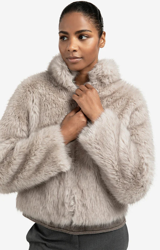YAYA Faux Fur Jacket with Stand-up Collar - Precious Sparkle