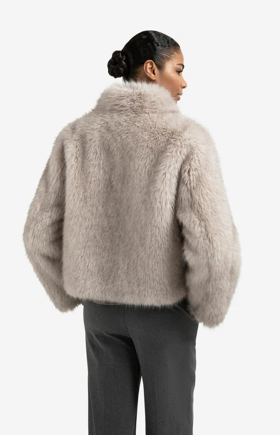 YAYA Faux Fur Jacket with Stand-up Collar - Precious Sparkle