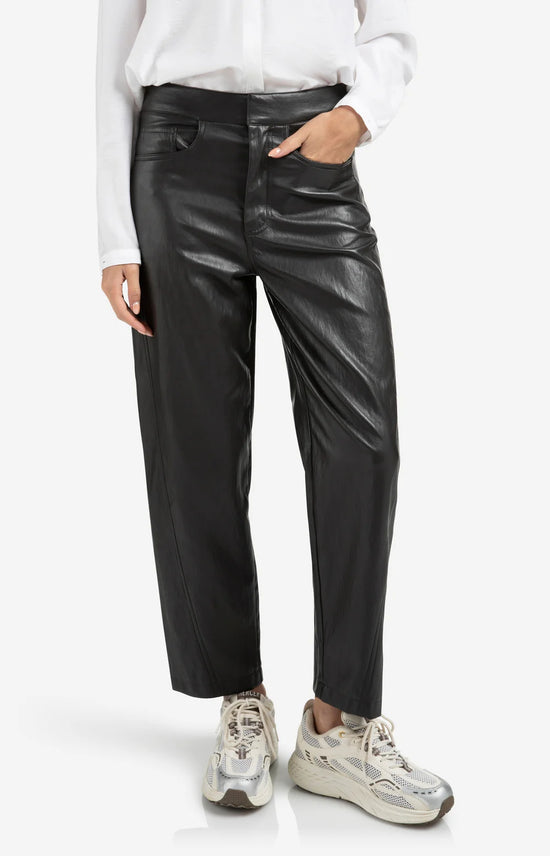 YAYA Faux Leather Trousers Anthracite Brown - Precious Sparkle