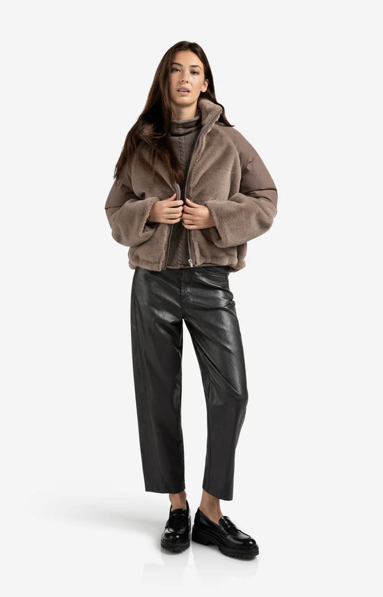 YAYA Faux Leather Trousers Anthracite Brown - Precious Sparkle