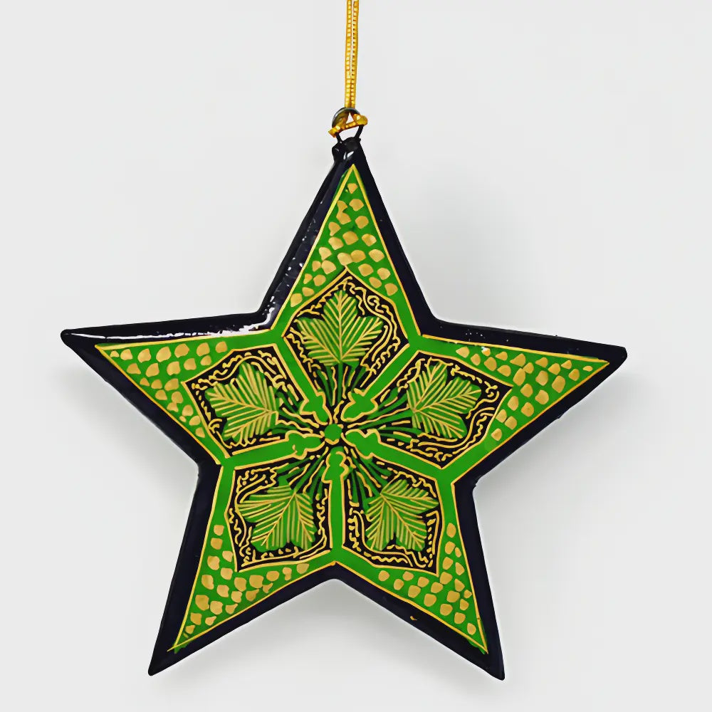 Fair Trade Green Hanging Star- 5 Leaves - Precious Sparkle