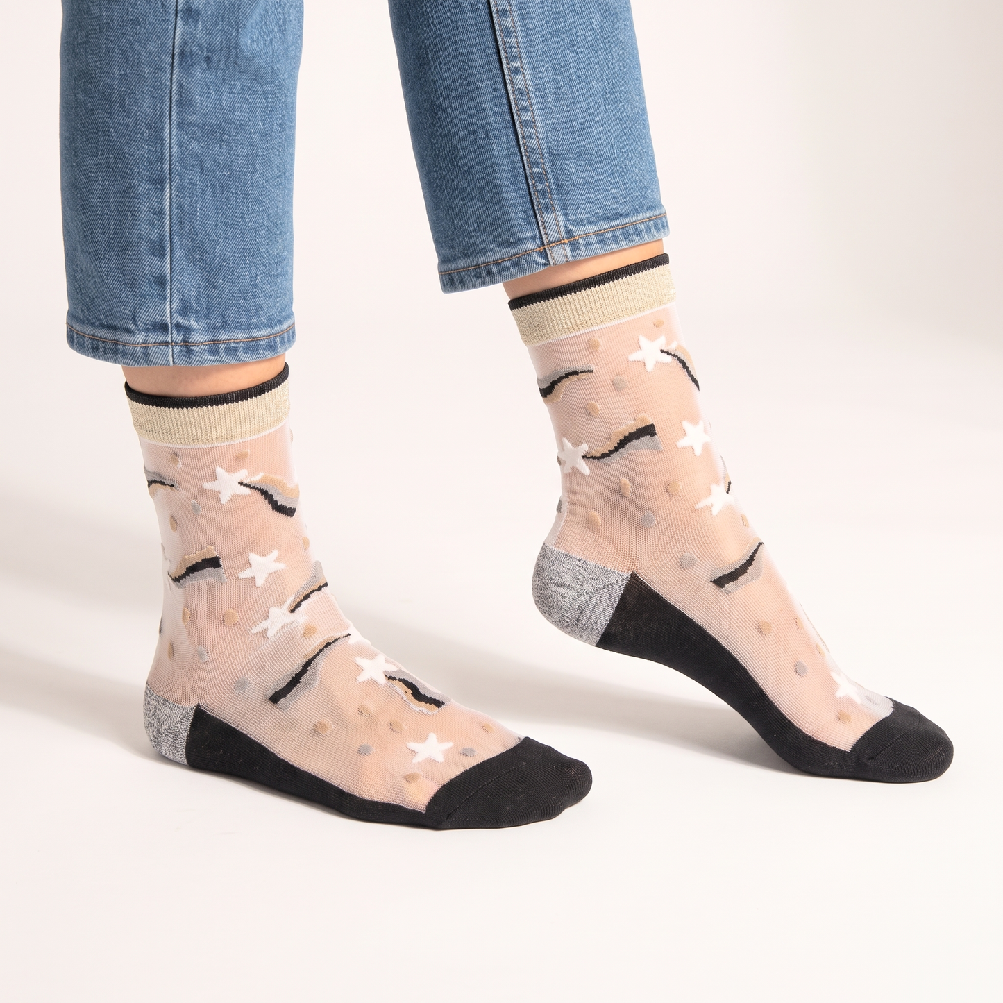 Shooting Star Sheer Socks in Silver/Gold