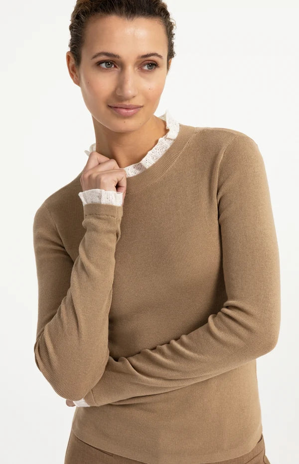 Yaya Fine Knit Rib Top with Ruffle Details