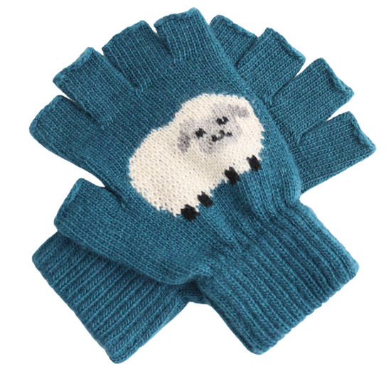 Fingerless Fluffy Sheep Gloves Blue - Precious Sparkle