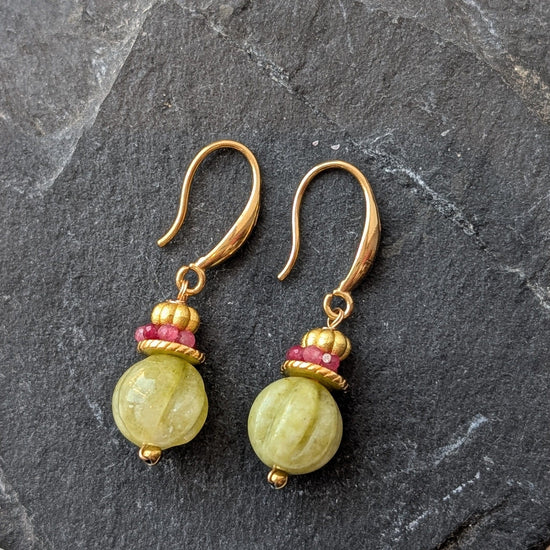 Habaha Jewellery Habaha Pale Green Vintage Melon Bead Earrings