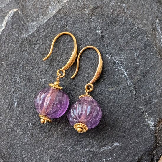 Habaha Jewellery Habaha Purple Vintage Melon Bead Earrings
