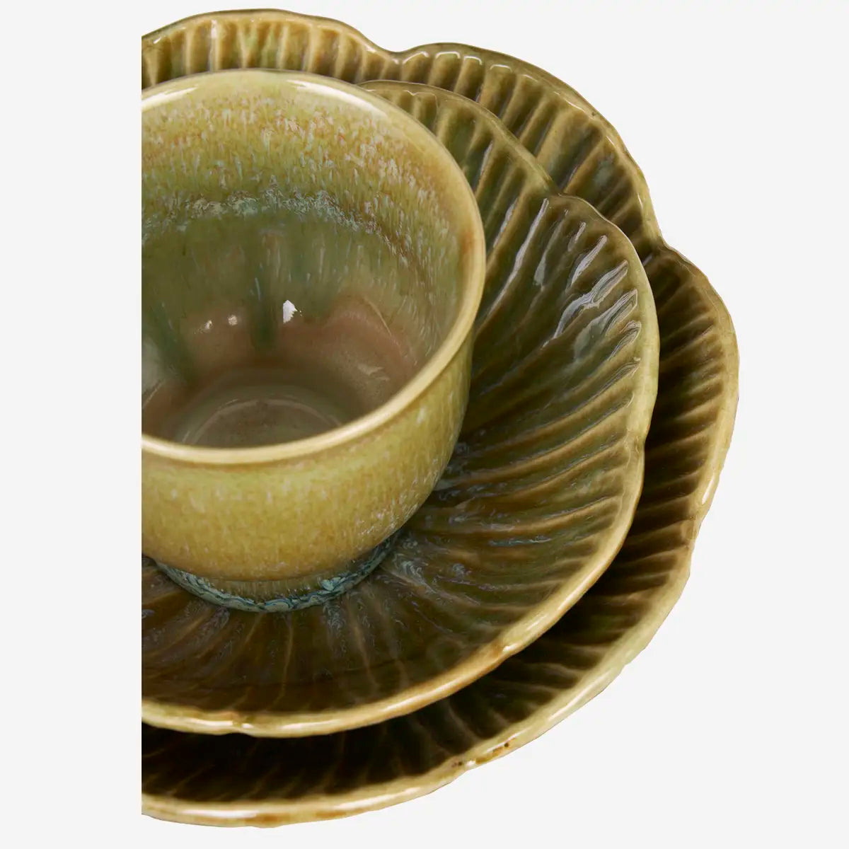 Madam Stoltz Scalloped Rim Stoneware Bowls Yellow
