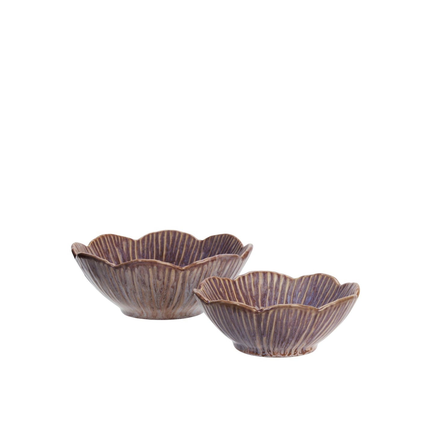 Madam Stoltz Scalloped Rim Stoneware Bowls Purple