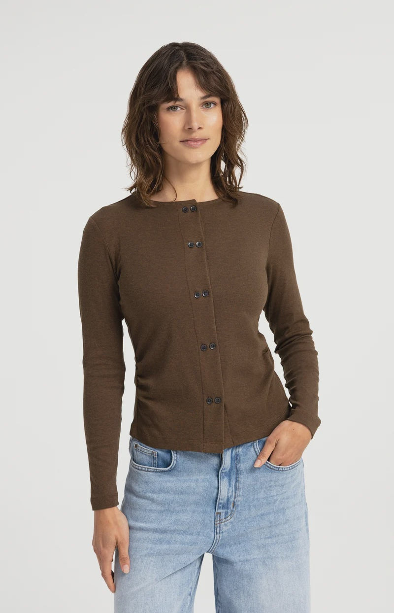 Yaya Jersey Cardigan Double Button Teak Brown Melange