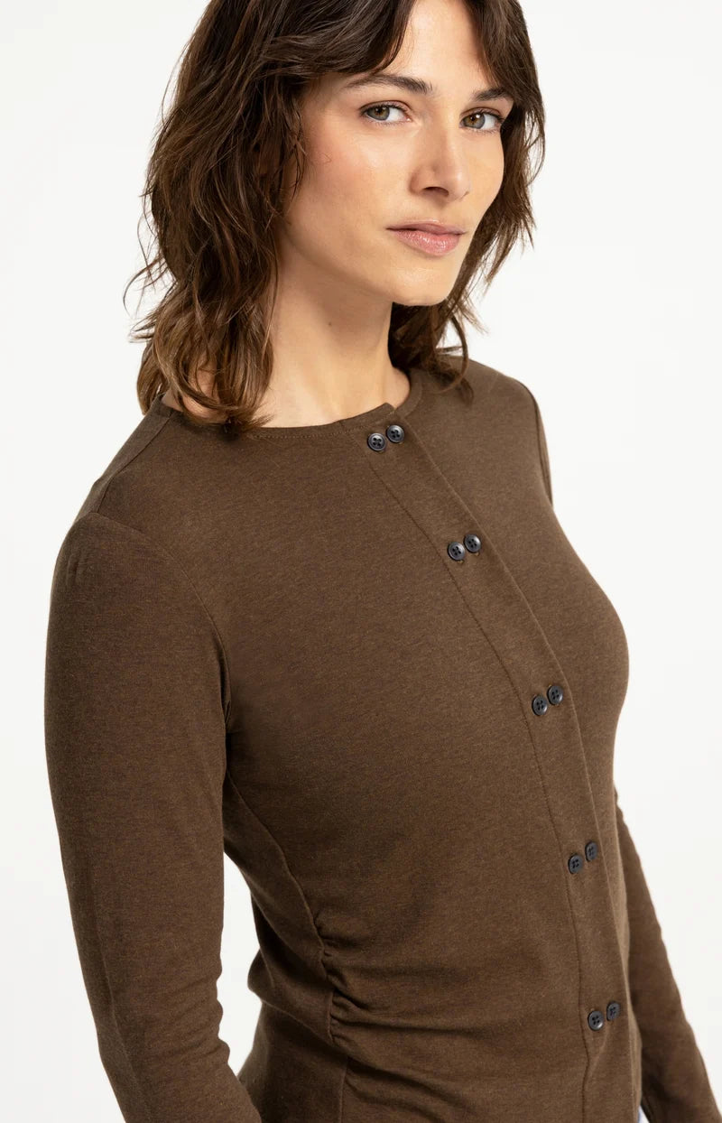 Yaya Jersey Cardigan Double Button Teak Brown Melange